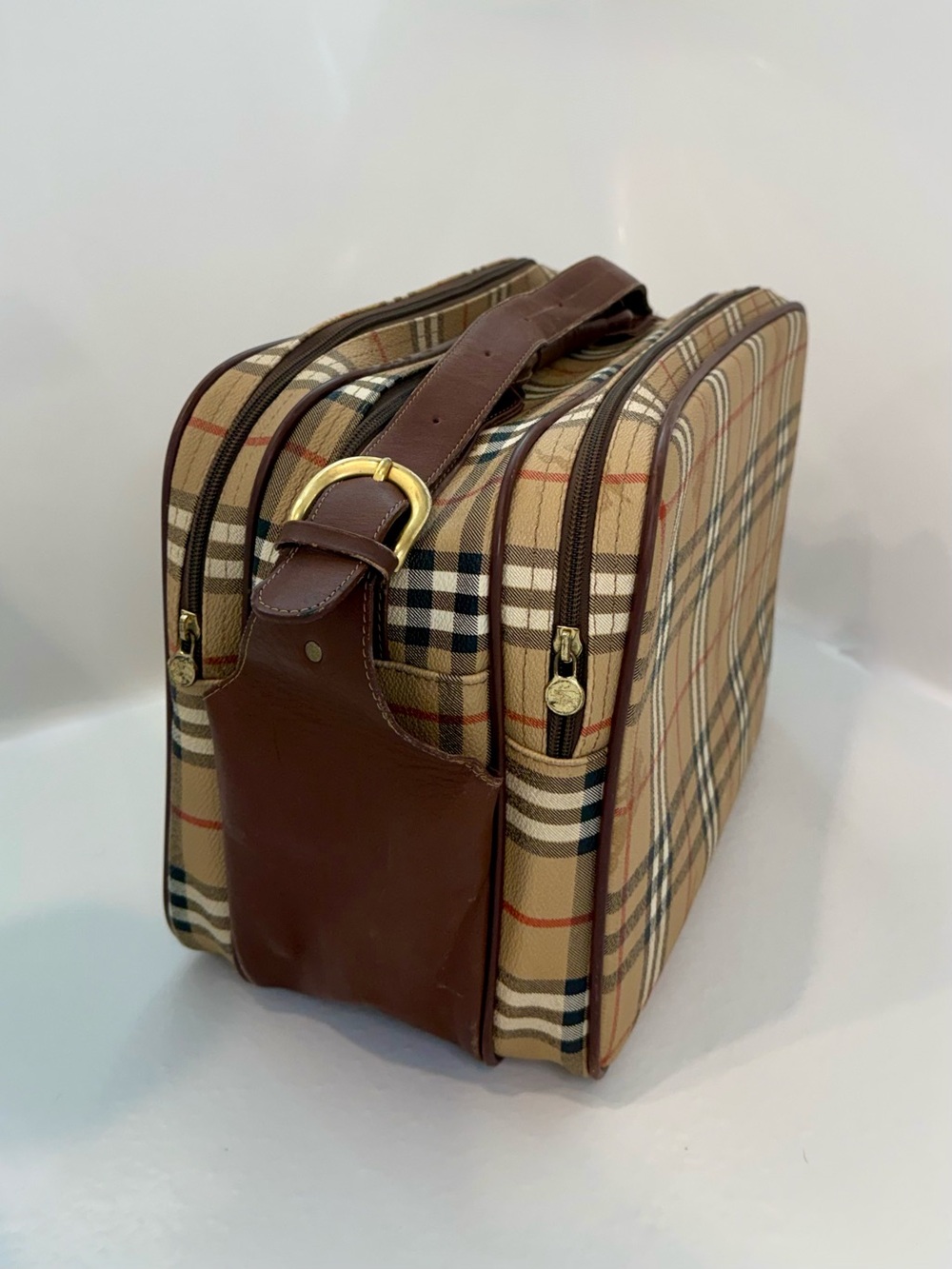 Authentic Vintage Burberrys Travel Shoulder Bag 3 Compartment Haymarket Chec - Picture 4 of 7